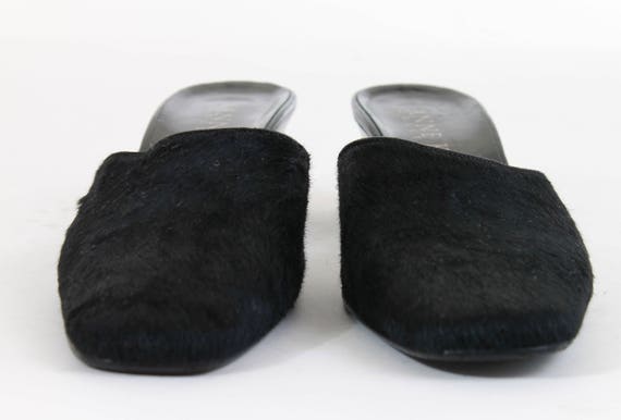 Vintage Calf Hair Black Block Heel Mules Made in … - image 5
