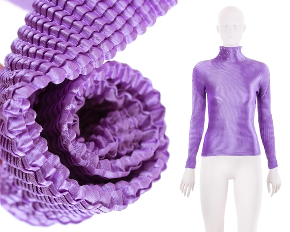 90s Y2K Shiny Purple Crinkle Long Sleeve Top Size… - image 1