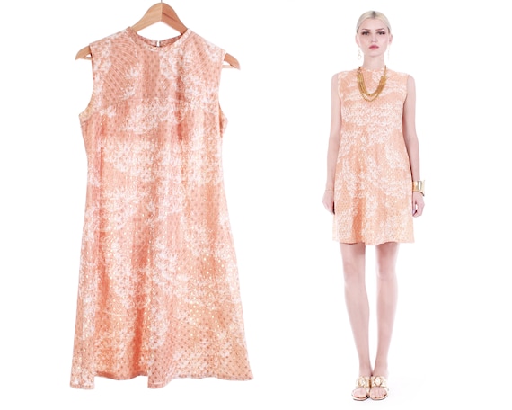60s 70s Gold Metallic and Peach Shimmer Mod Mini … - image 1
