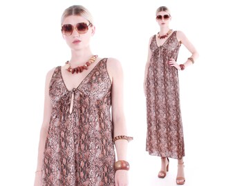 70s Vintage Snakeskin Nylon Keyhole Lounge Maxi Dress Sears Nightgown Size 8 / small / medium / 26" bust