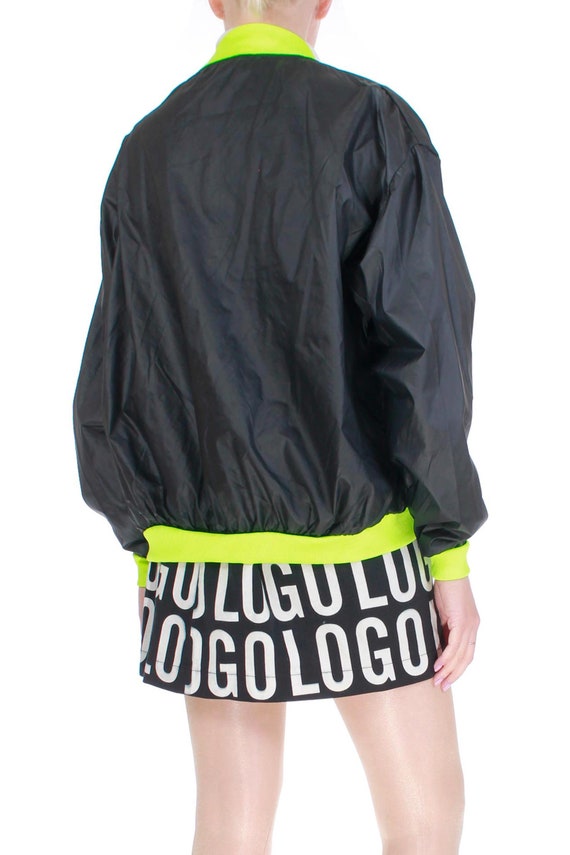 80s Karl Lagerfeld Black and Neon Green Spellout … - image 3