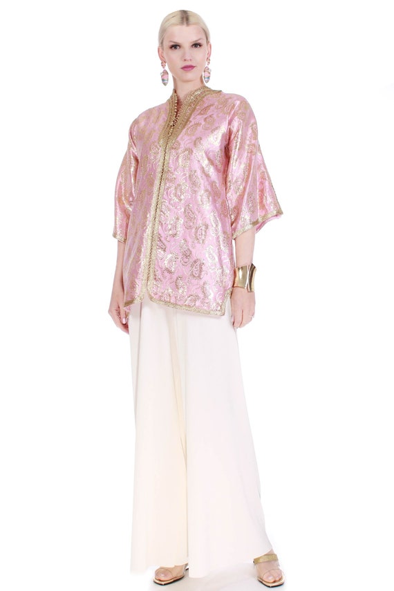 70s Vintage Gold Lame Pink Metallic Brocade Tunic