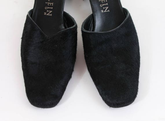 Vintage Calf Hair Black Block Heel Mules Made in … - image 7