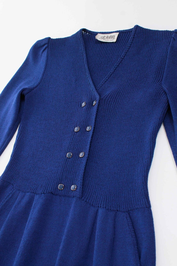 Vintage ST. JOHN Wool Knit Dress Deep Royal Blue … - image 5