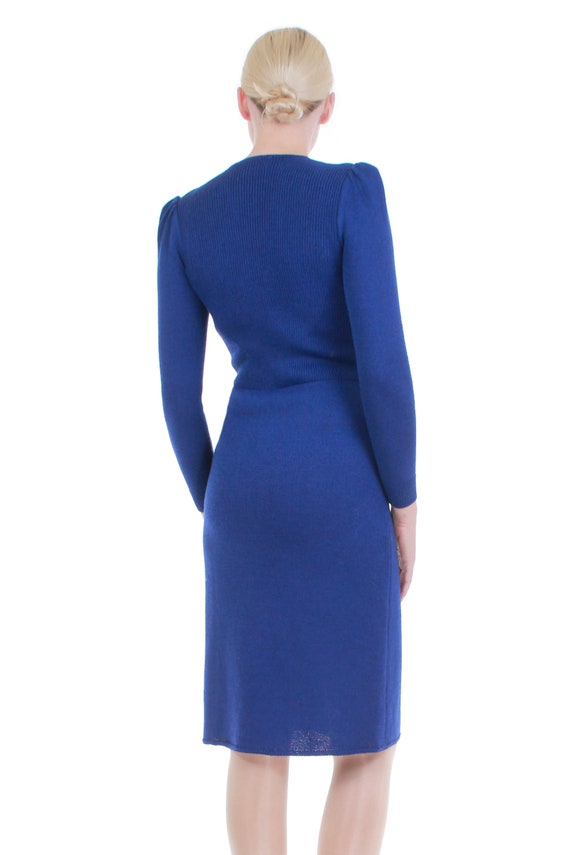 Vintage ST. JOHN Wool Knit Dress Deep Royal Blue … - image 3