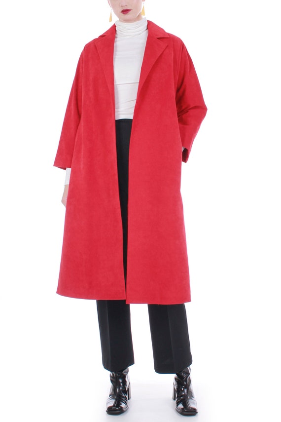 70s 80s Gino Rossi Red UltraSuede Belted Duster J… - image 2