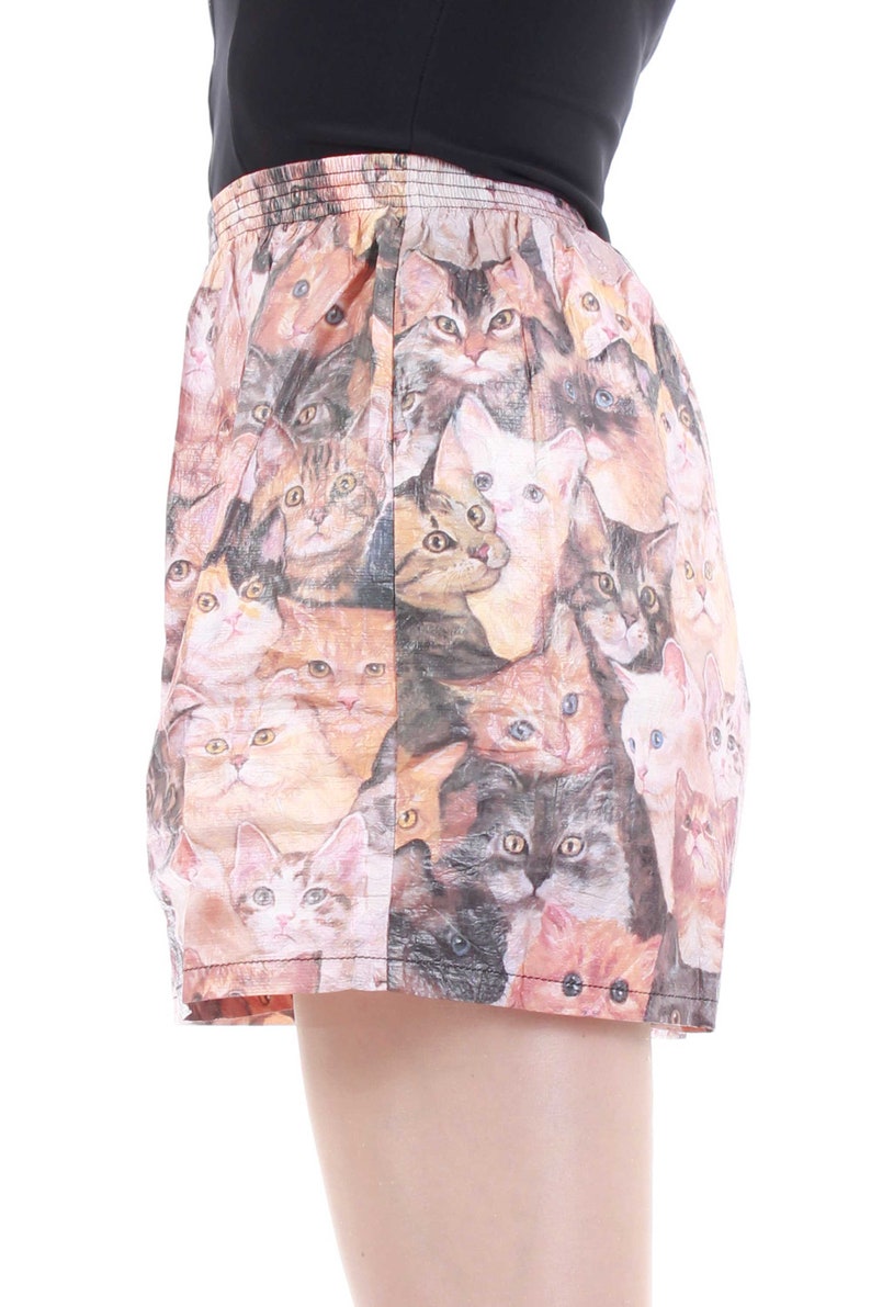 Vintage Cat Print Tyvek High Waist Shorts Kitty Kitten Novelty Print Paper Boxers Women's Size XS bild 3