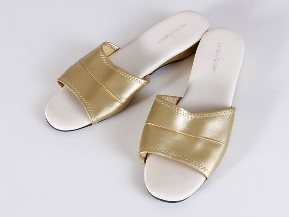 Vintage Daniel Green Gold Metallic House Slippers… - image 2