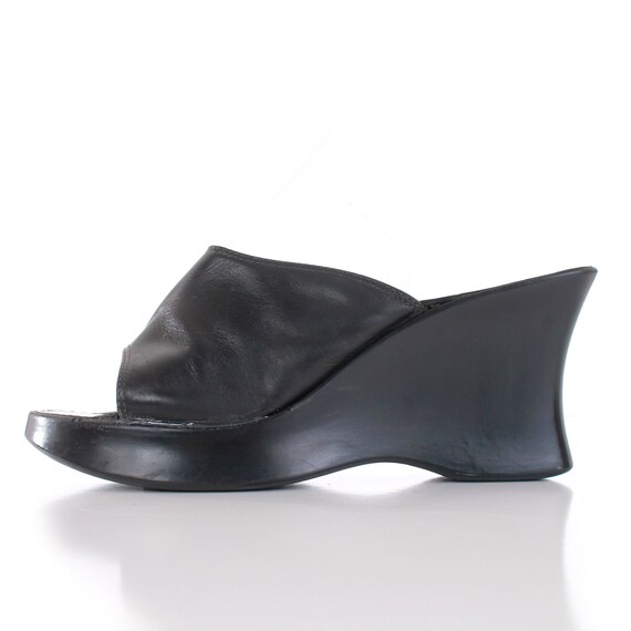 90s black wedge sandals