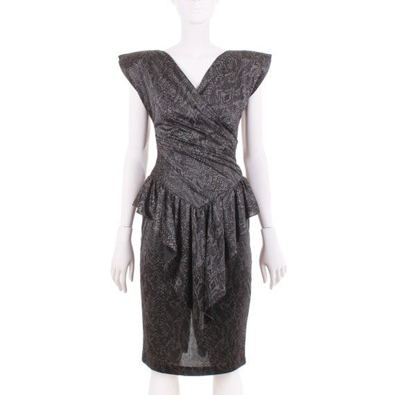 80s 90s Silver Black Snakeskin Pattern Peplum Par… - image 3