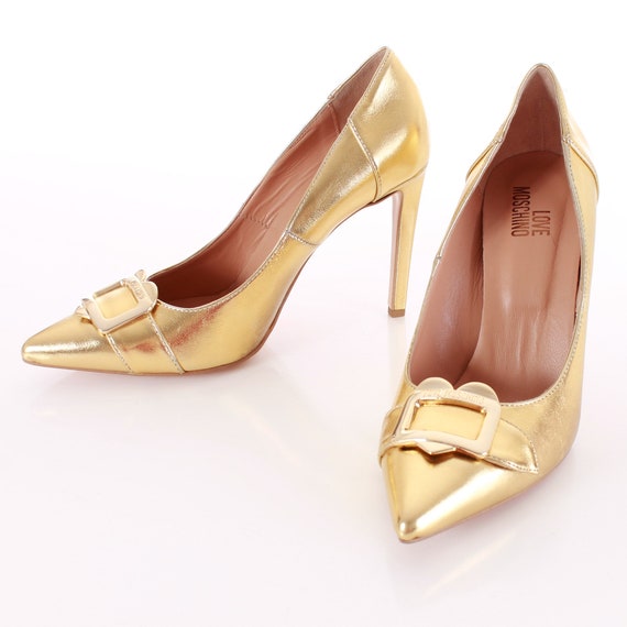 Gold Metallic LOVE MOSCHINO High Heel Leather Pum… - image 3