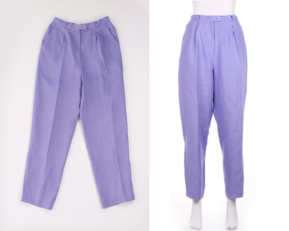 Vintage Lavender Linen High Waist Pants Size 8 / 27.5 Waist / 28.5