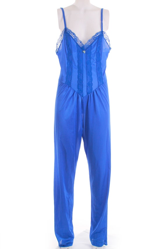 80s Jumpsuit by Lady Cameo Dallas Shiny Blue Loung