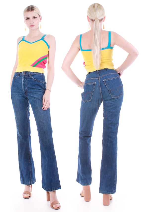 70s Vintage LEVIS Jeans High Waist Flare Orange T… - image 1