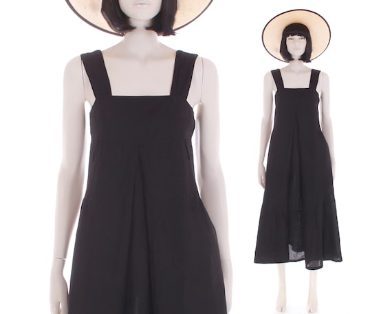 Y2K Max Mara Weekend Black Linen A line Pinafore Midi Dress Size 2