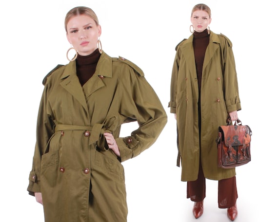 Vintage Gallery Olive Green Oversized Trench Coat Made in Korea