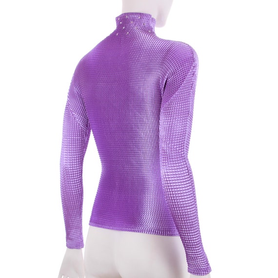 90s Y2K Shiny Purple Crinkle Long Sleeve Top Size… - image 6