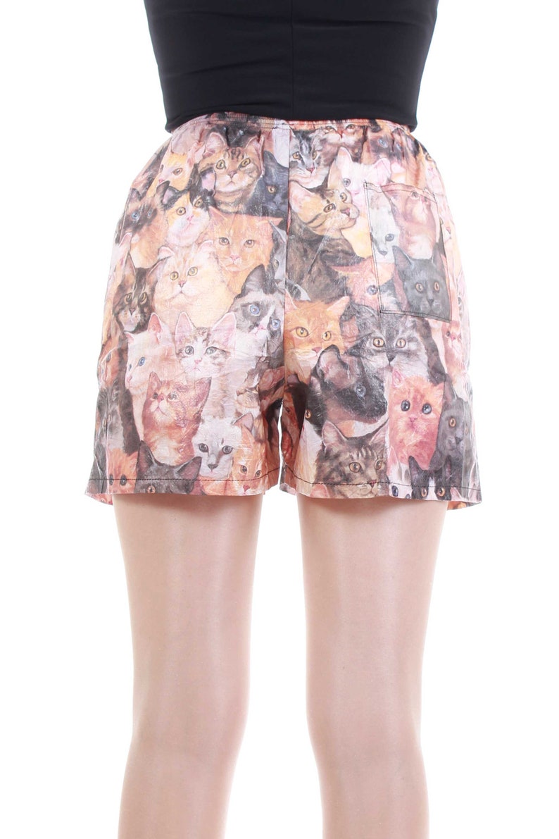 Vintage Cat Print Tyvek High Waist Shorts Kitty Kitten Novelty Print Paper Boxers Women's Size XS bild 4