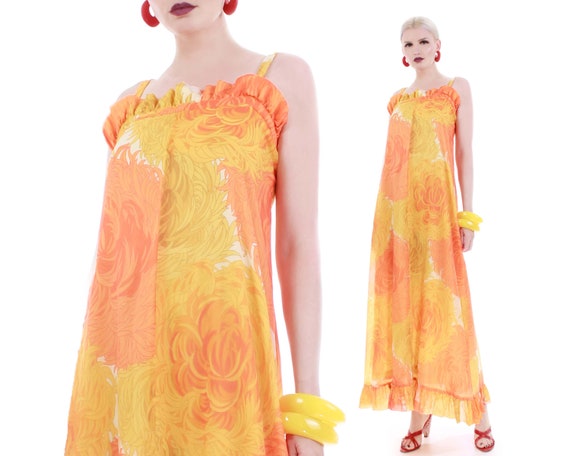 60s MALIA Honolulu Chrysanthemum Yellow Orange Cre