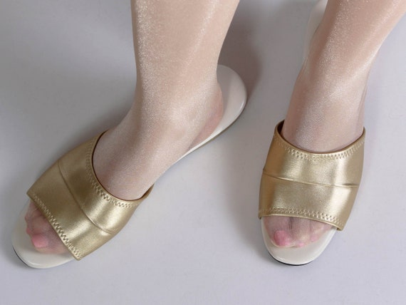 Vintage Daniel Green Gold Metallic House Slippers… - image 5