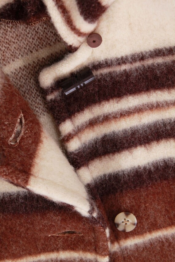Vintage Striped Virgin Wool Ivory and Brown Heavy… - image 6