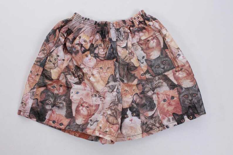 Vintage Cat Print Tyvek High Waist Shorts Kitty Kitten Novelty Print Paper Boxers Women's Size XS bild 8