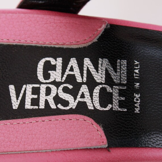 Y2K 90s Vintage GIANNI VERSACE Pink Leather High Heel Studded