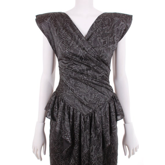 80s 90s Silver Black Snakeskin Pattern Peplum Par… - image 4