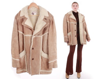 70s Silton California Suede and Faux Shearling Sherpa Lined Barn Coat Size 44