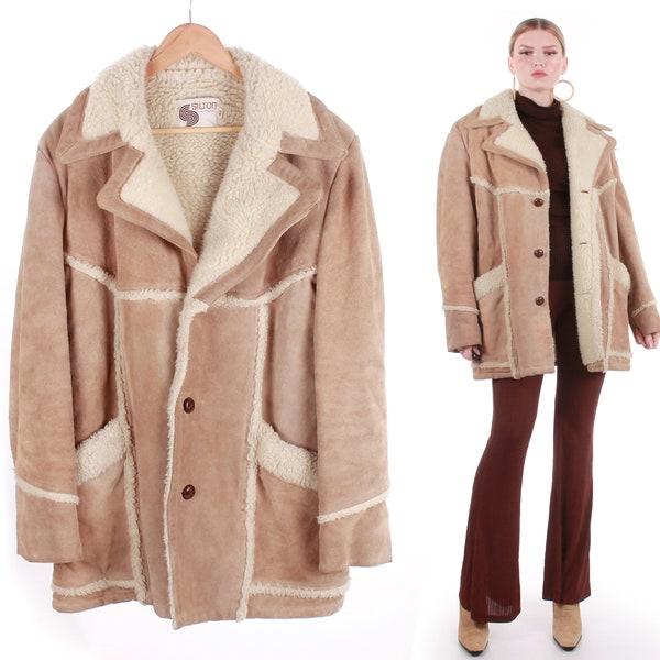 70s Silton California Suede and Faux Shearling Sherpa Lined Barn Coat Size 44