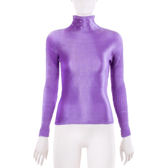 90s Y2K Shiny Purple Crinkle Long Sleeve Top Size… - image 2