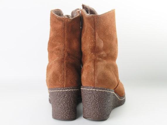 70s Suede Leather Rubber Wedge Platform Ankle Boots O… - Gem