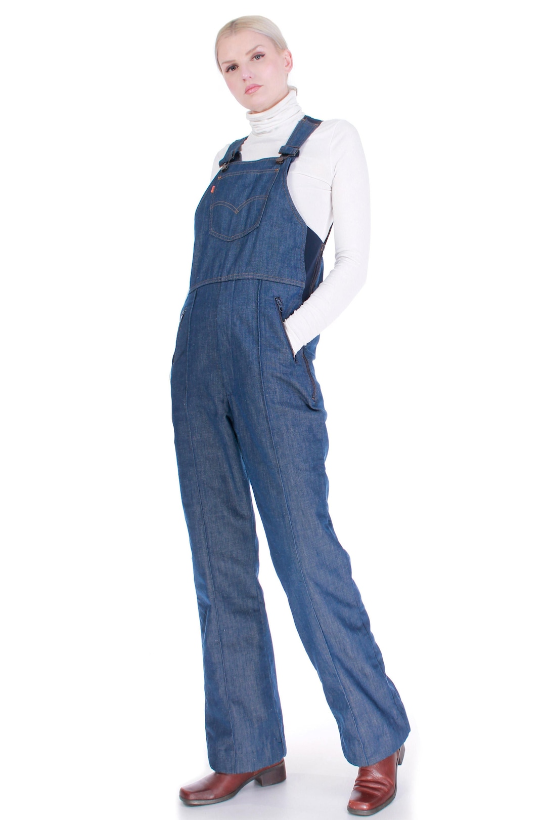 Vintage Levis Denim Insulated Snowsuit Jumpsuit Overalls Orange