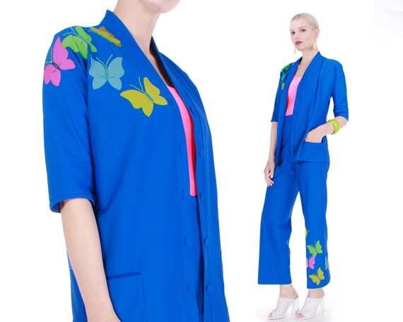 70s Vintage Butterfly Patch 2pc High Waist Pants a