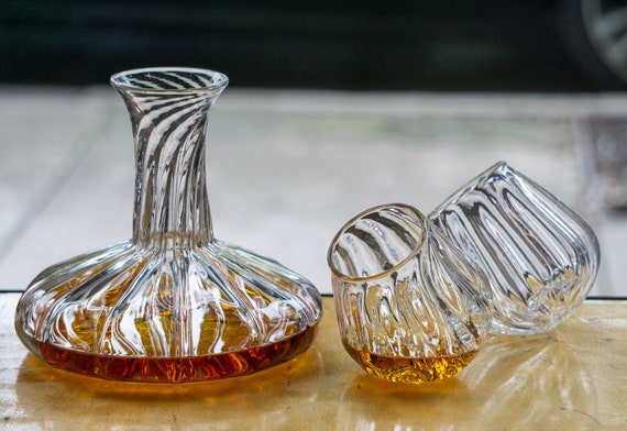 Blown Glass Decanter Set, Handmade Carafe and Decanter, Liquor