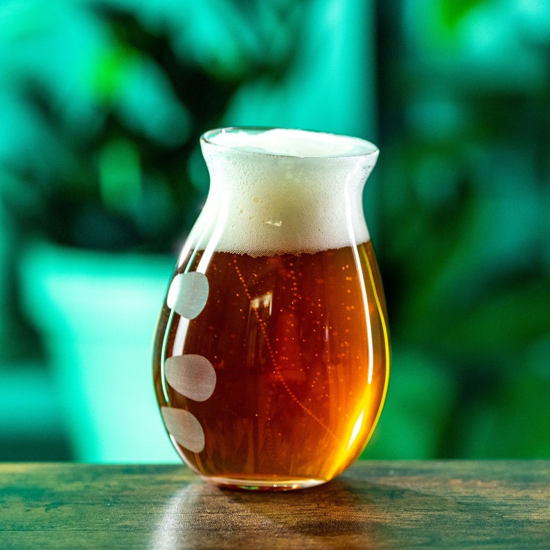 Hoppy Beer Glass, Universal Cut, Finger Prints, Carved Glass image 5