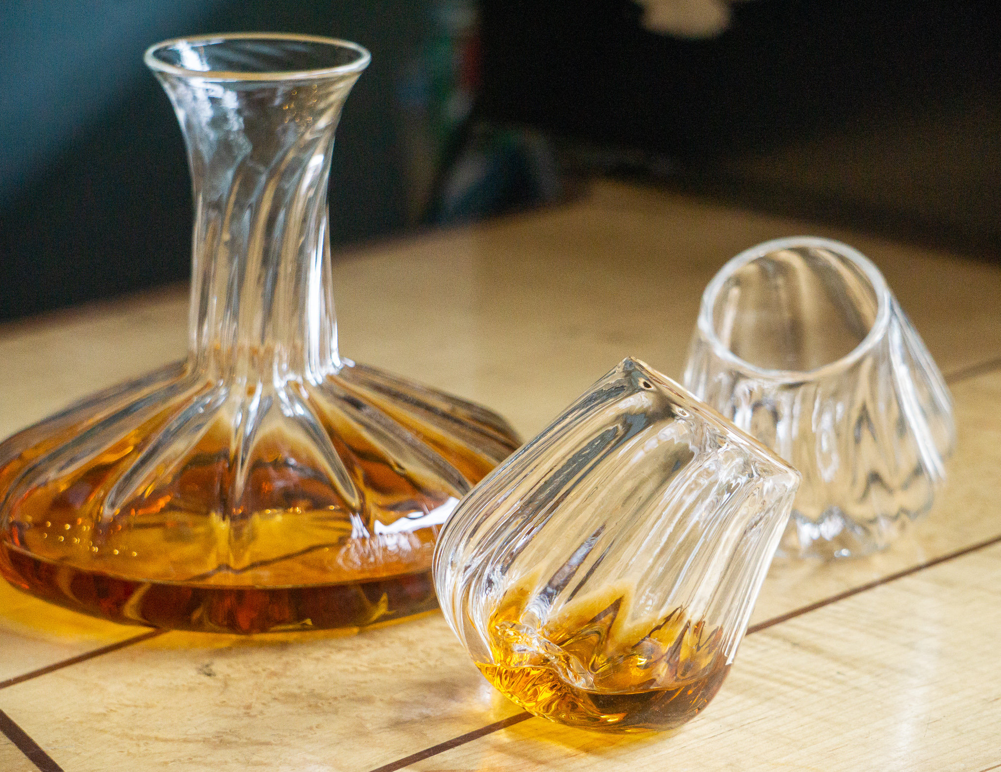Blown Glass Decanter Set: Handmade Liquor Carafe With Limestone