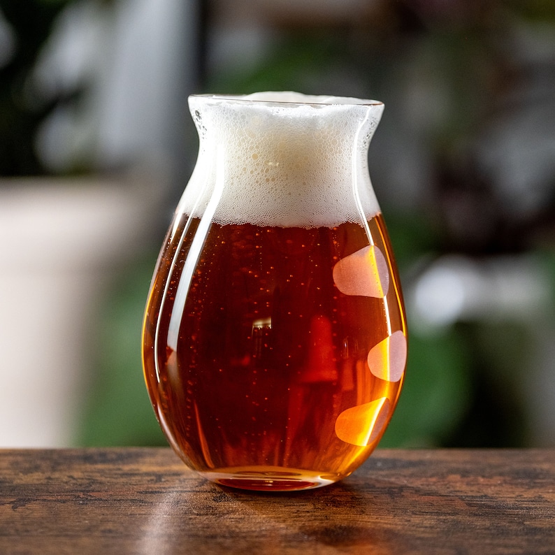 Hoppy Beer Glass, Universal Cut, Finger Prints, Carved Glass image 9