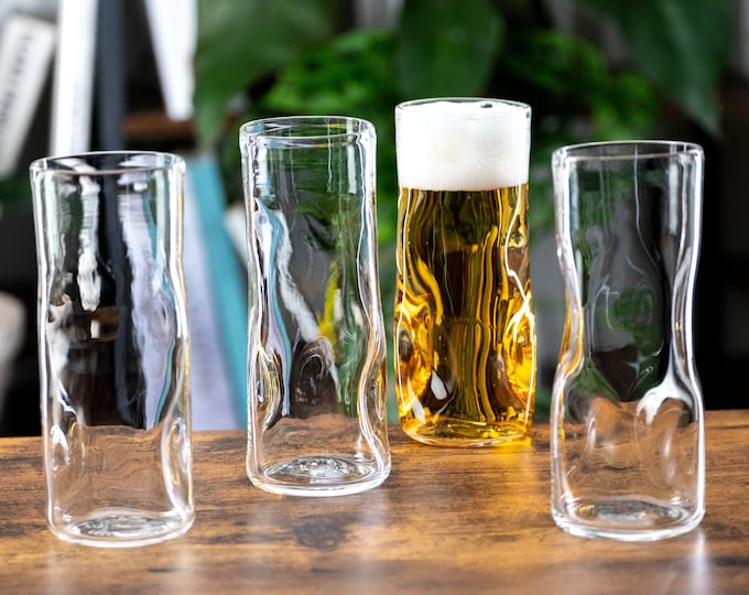 Subtle Beer Glass, Set of 4, Handmade Glassware