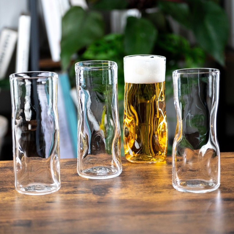 Subtle Beer Glass, Set of 4, Handmade Glassware image 1