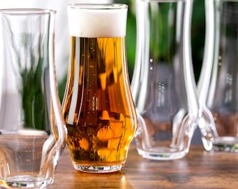 Pilsner Beer Glass, Set of Four, Handmade Glass