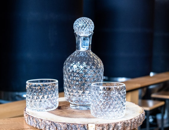 FACET Decanter With Stopper and Two Lowball Glasses - Etsy