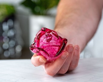 Glass Rose Paperweight, Handmade Blown Glass