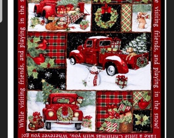 Paneles de tela de Red Truck para usar en edredones, almohadas, bolsos, fundas de almohada y cualquier proyecto que quieras llevar con un Red Truck. Personalízalo.