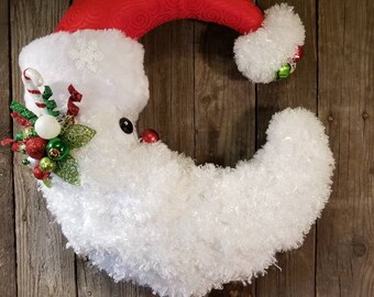 Santa Luna personalizada creada para un cliente. Eligen colores, tipo de barba y estilo de tela. Personaliza el tuyo propio para tu decoración navideña.
