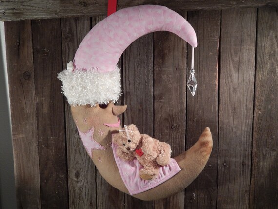 Baby's Room wall hanging. Crescent moon shape cradling a | Etsy
