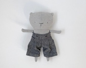 Baby bear plush whit cute pant  Eco-friendly nursery first toy's  Minimalist design  Handmade