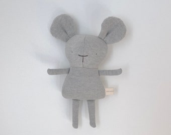 Smooth Silky Gray Mouse  Crunchy Ears   Ecological Toy   Minimalist  Made with Love  Eco-friendly toy  No gender plush