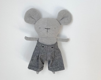 Baby mouse plush whit cute pant  Eco-friendly nursery first toy's  Minimalist design  Handmade