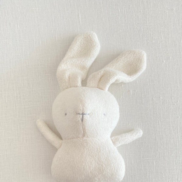 Bunny soft and silky plush - White - First baby toy handmade with love - Minimalist toy-  Eco-friendly toy